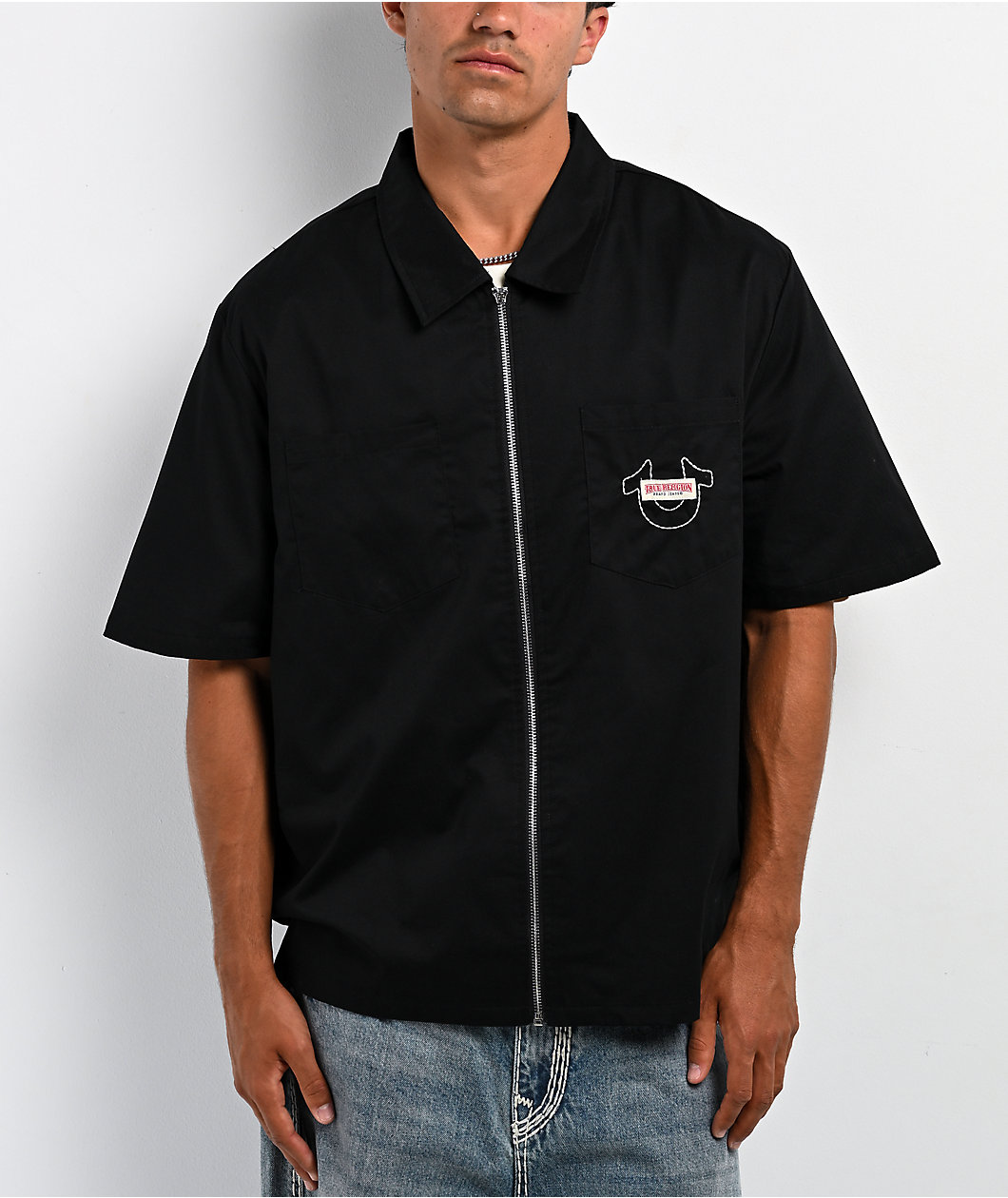 True Religion Buddha Black Zip Work Shirt