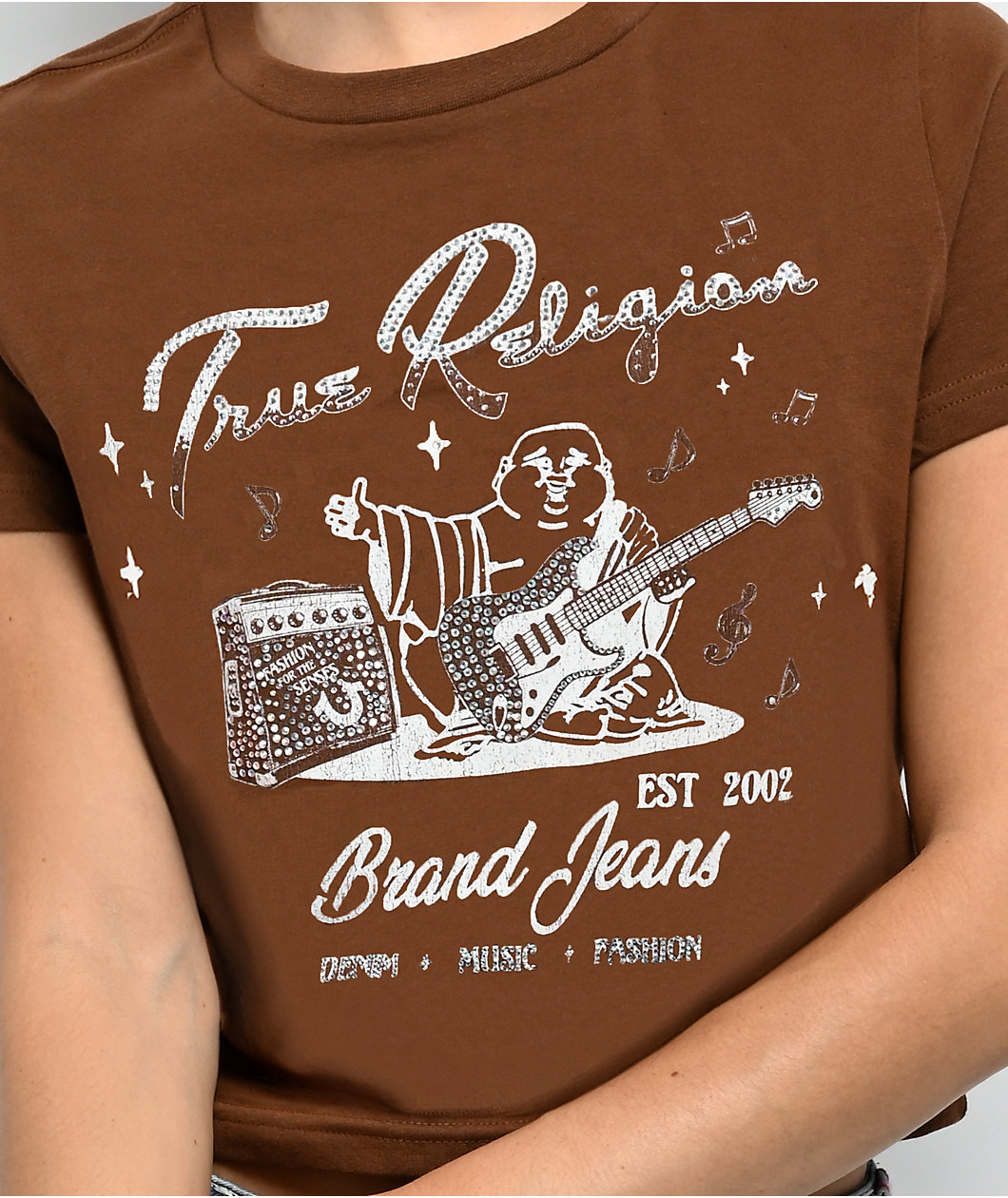 True Religion Buddha Crystal Brown Crop T-Shirt