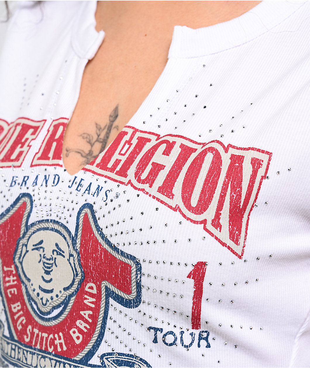 True Religion Buddha V Notch White Crop T-Shirt