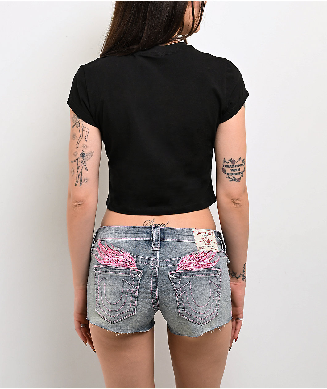 True Religion Butterfly Black Crop T-Shirt