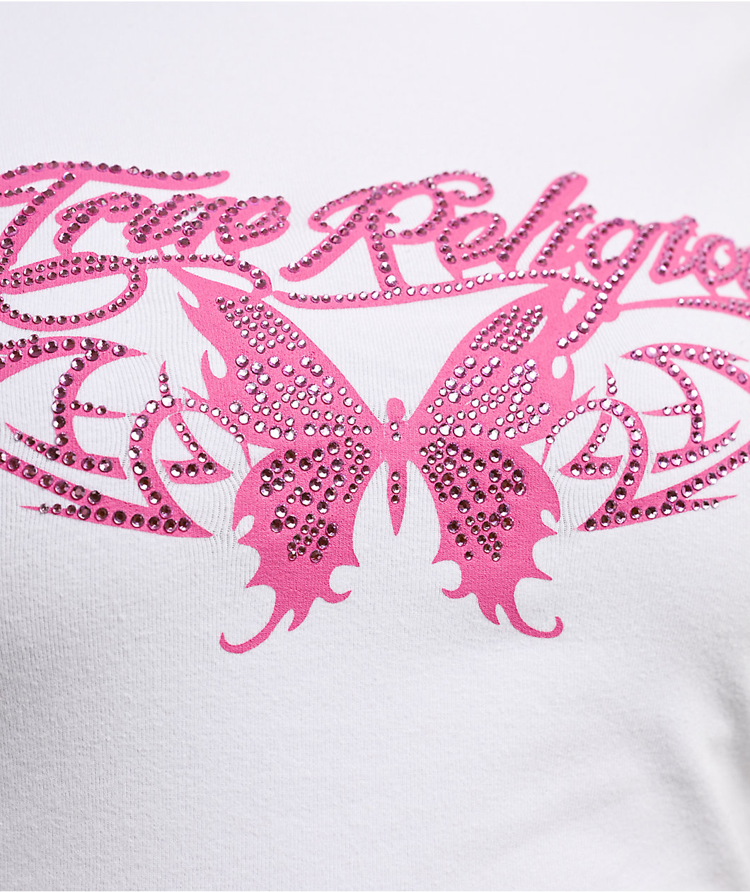 True Religion Butterfly Ruched White Crop T-Shirt