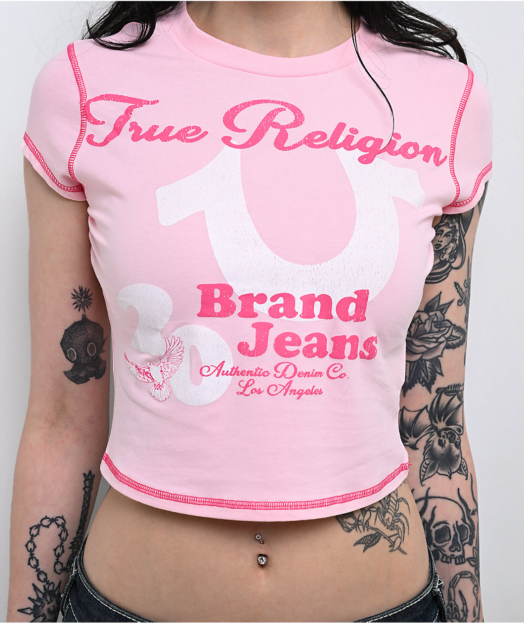 True Religion Cap Sleeve Pink Crop T-Shirt