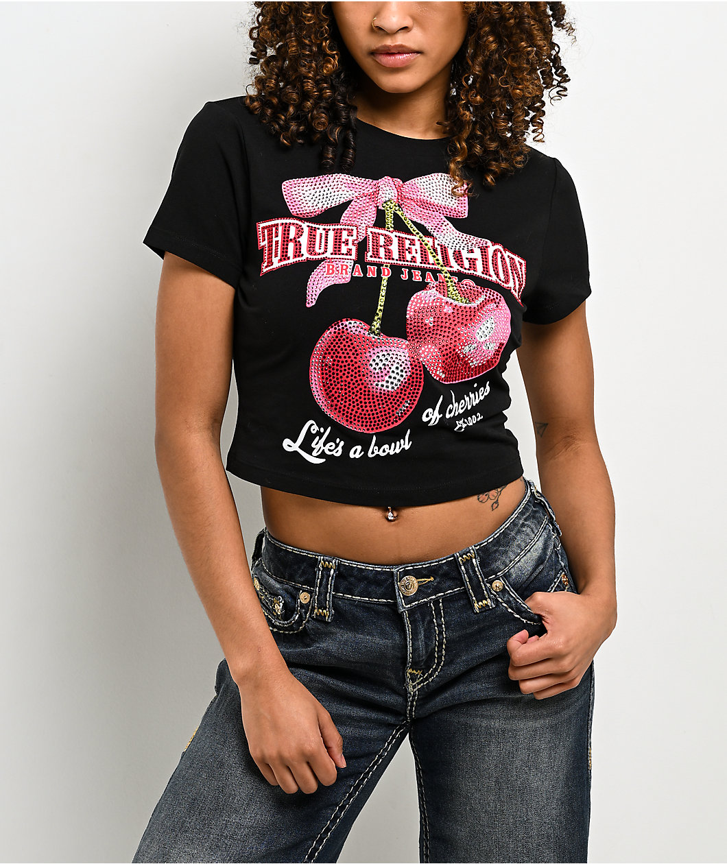 True Religion Cherry Black Crop T-Shirt
