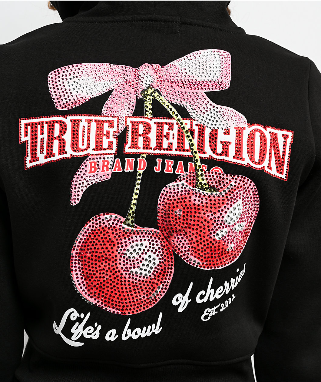 True Religion Cherry Shrunken Black Crop Zip Hoodie