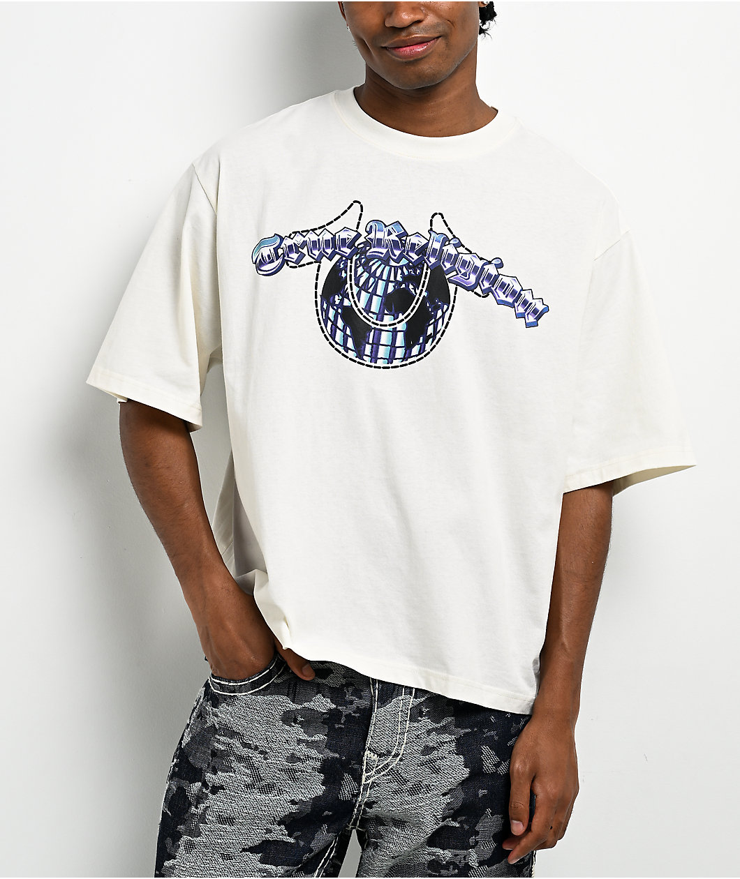 True Religion Chrome Logo Winter White Heavyweight Boxy T-Shirt