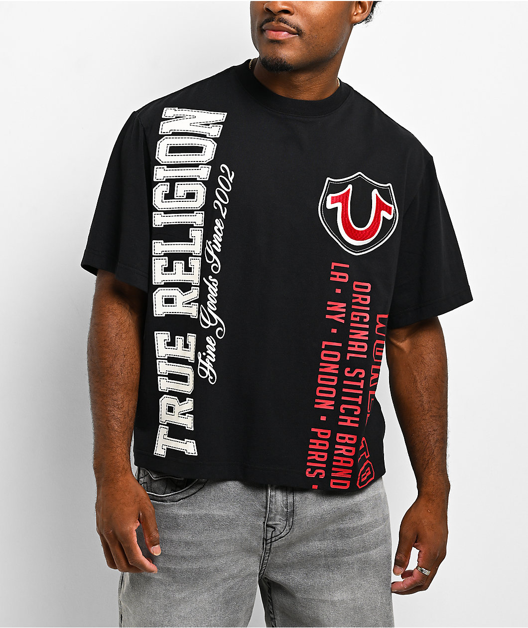 True Religion Collegiate Black Boxy T-Shirt