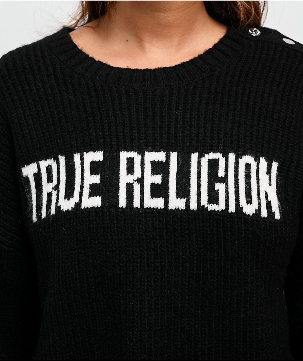 True Religion Convertible Cold Shoulder Black Sweater