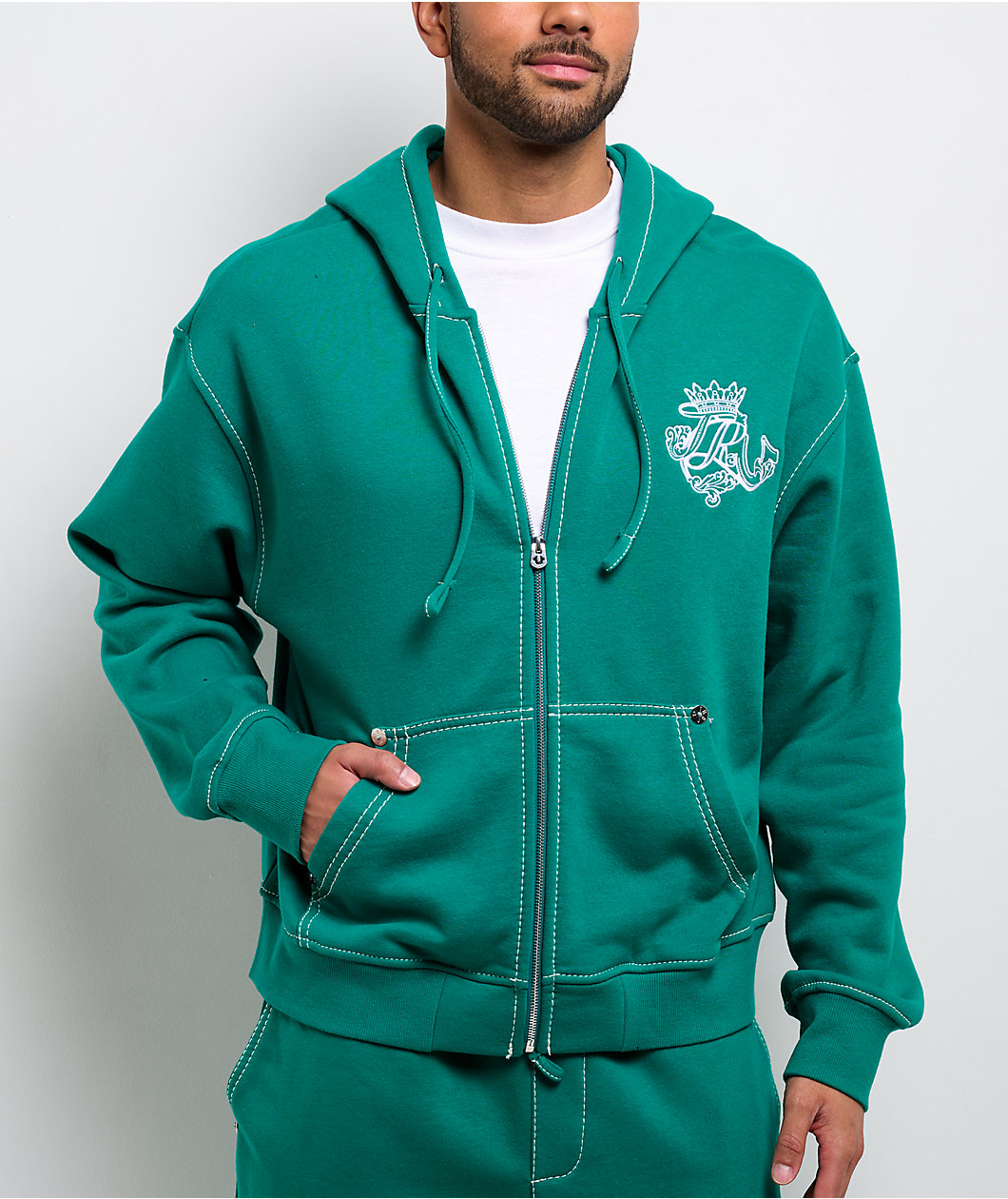 True Religion Crest Big T Oak Leaf Zip Hoodie