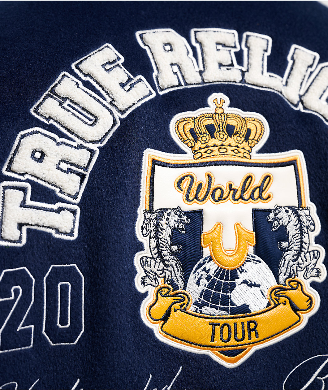 True Religion Crest Wool Nation Navy Blue Varsity Jacket