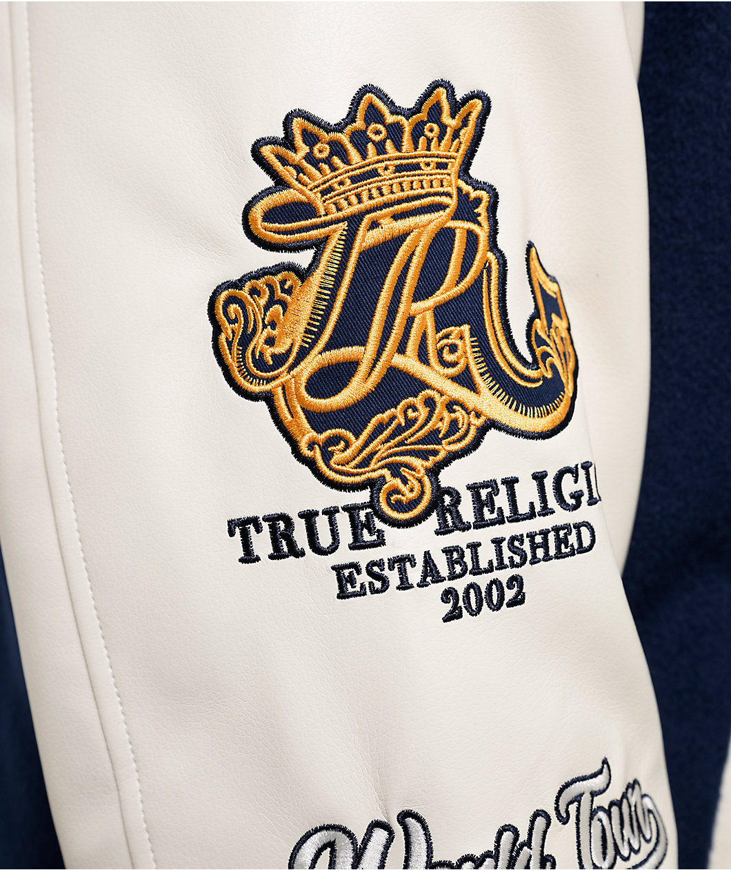 True Religion Crest Wool Nation Navy Blue Varsity Jacket
