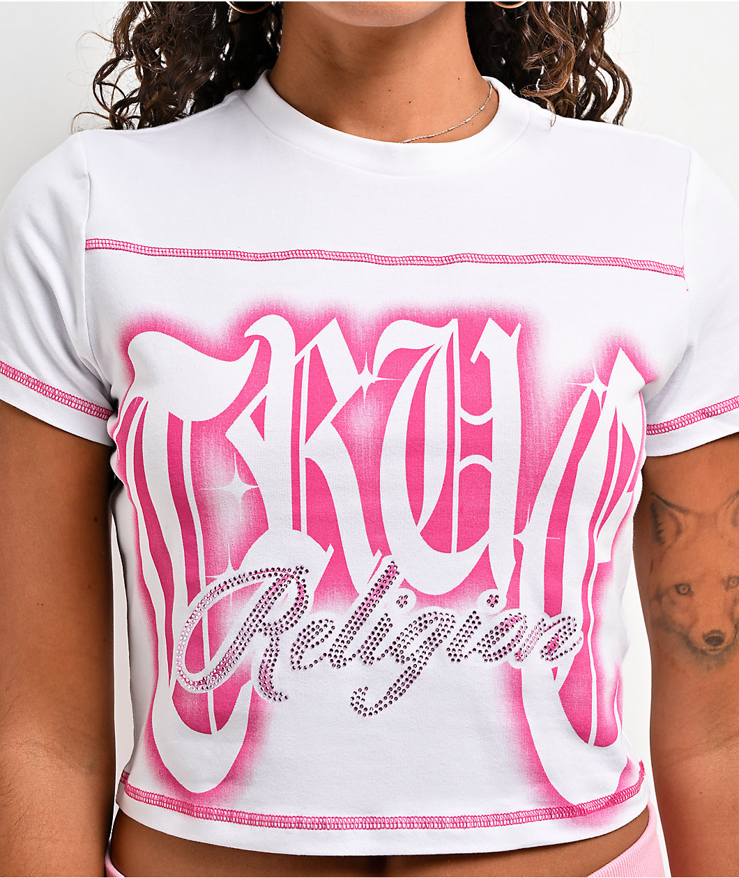 True Religion Crystal Airbrush White Crop T-Shirt
