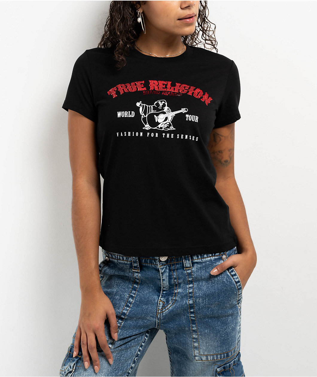 True Religion Crystal Arch Logo Black T-Shirt