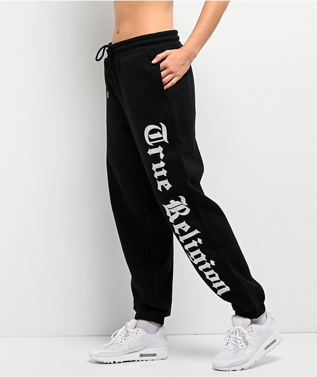 True Religion Crystal Black Boyfriend Jogger Sweatpants