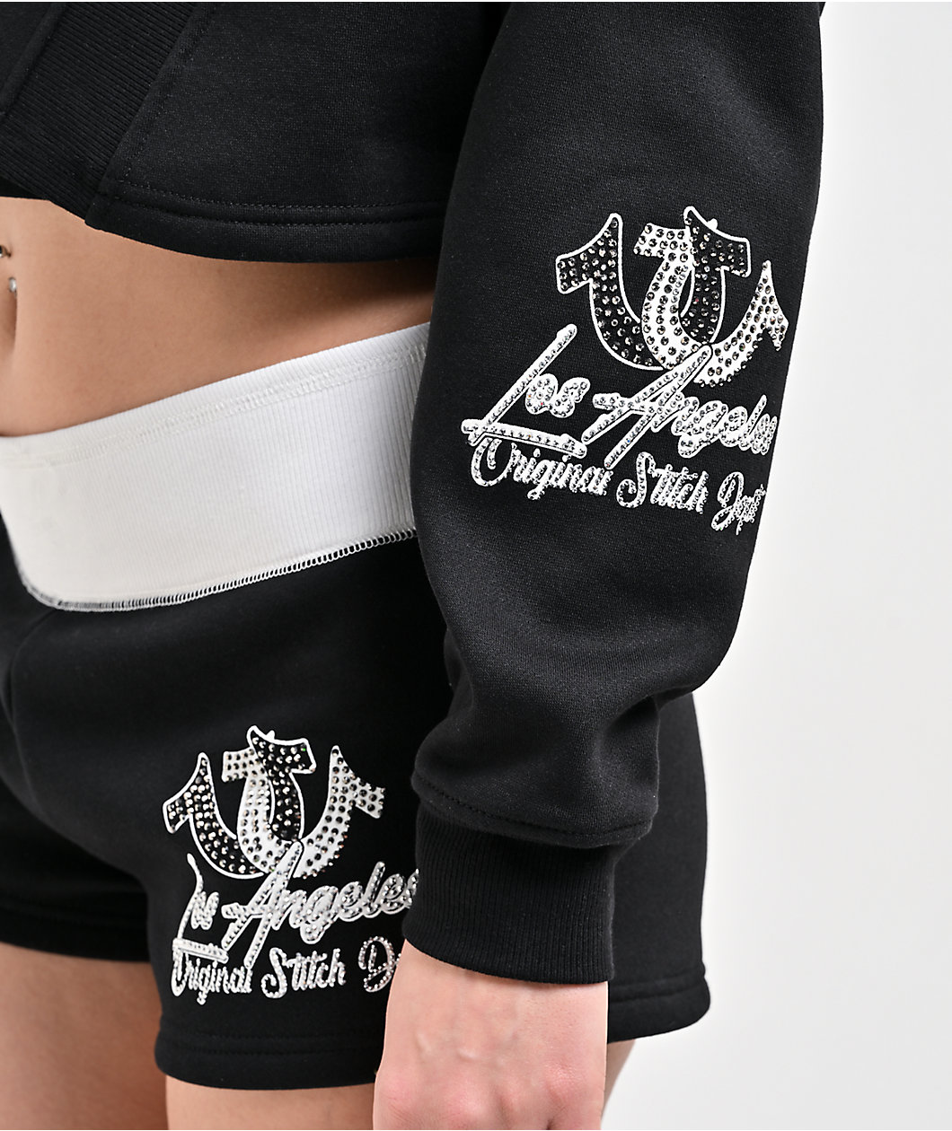 True Religion Crystal Black Half Zip Crop Hoodie
