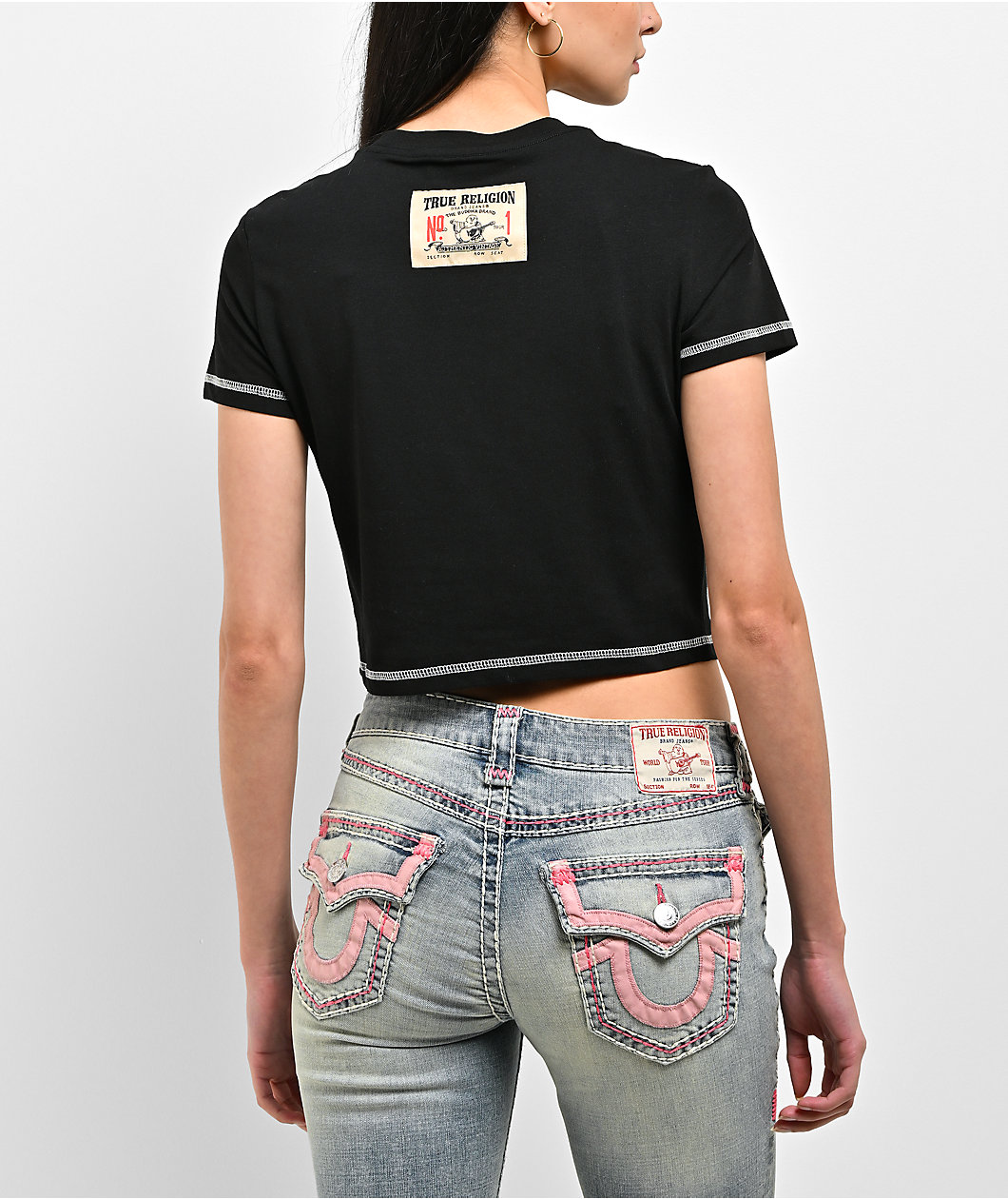 True Religion Crystal Buddha Black Crop T-Shirt