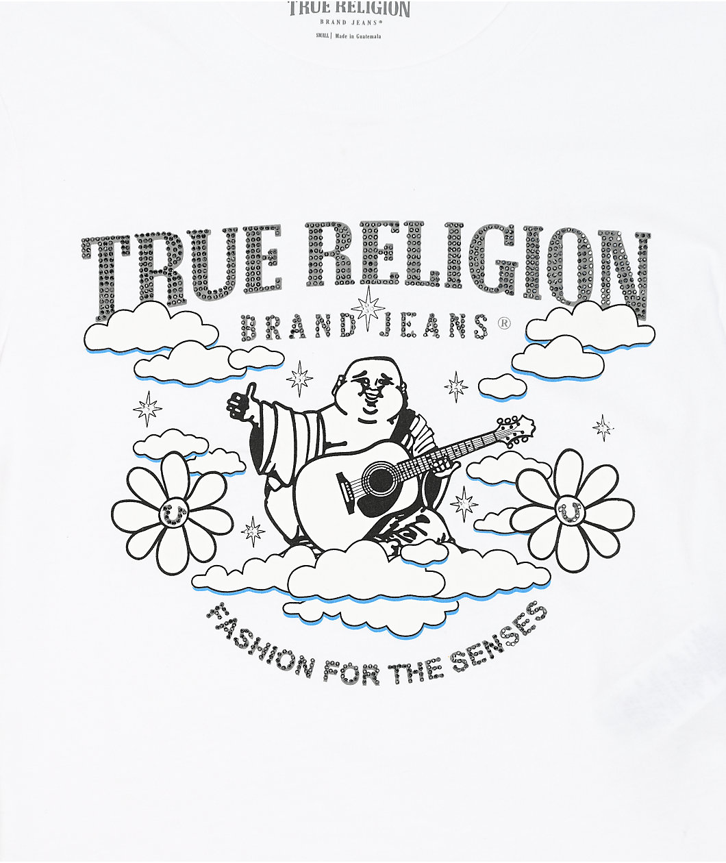 True Religion Crystal Buddha Burnout White Crop T-Shirt