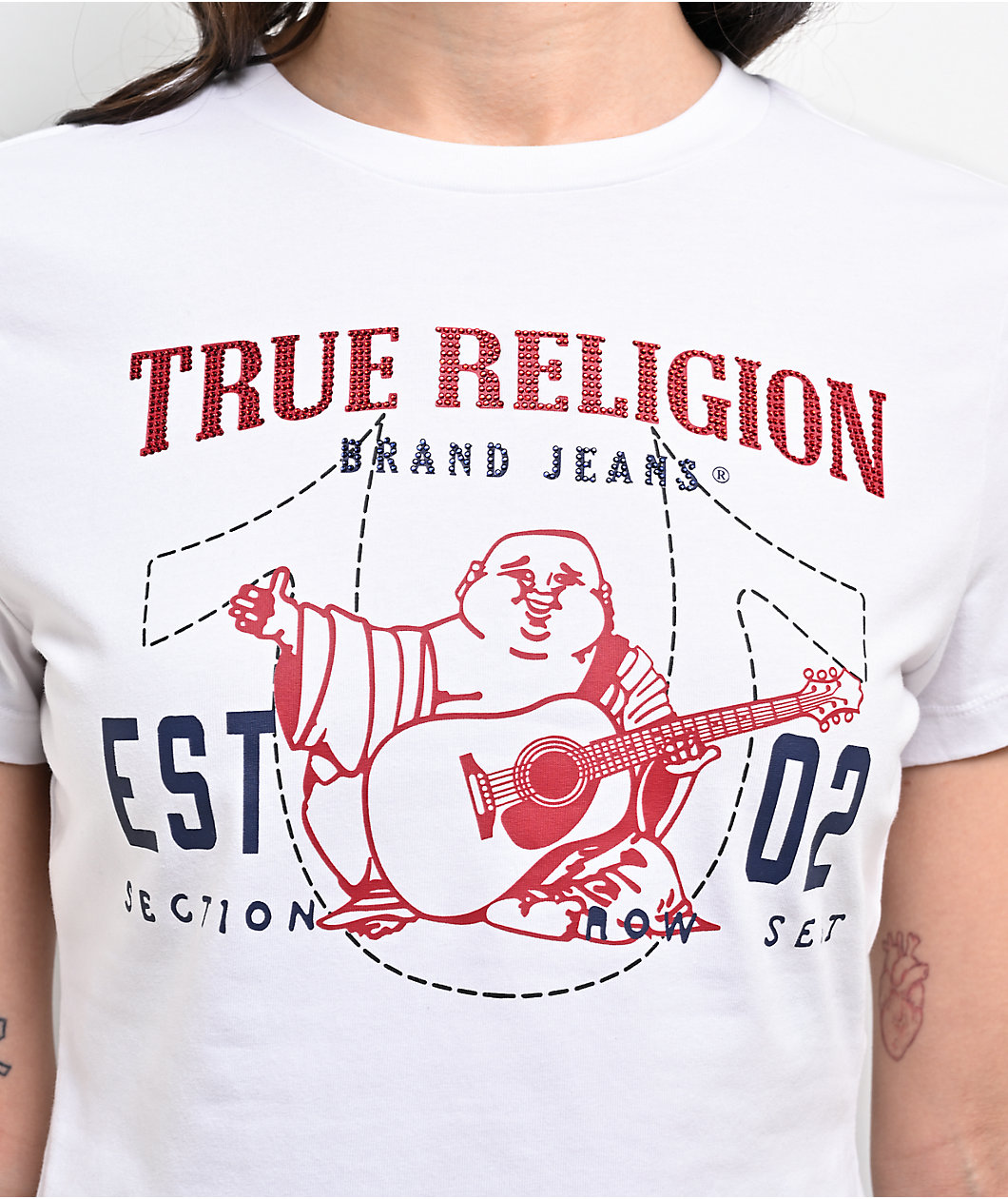 True Religion Crystal Buddha White Crop T-Shirt