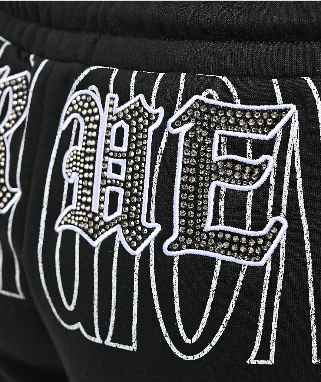 True Religion Crystal Embroidered Black Sweat Shorts
