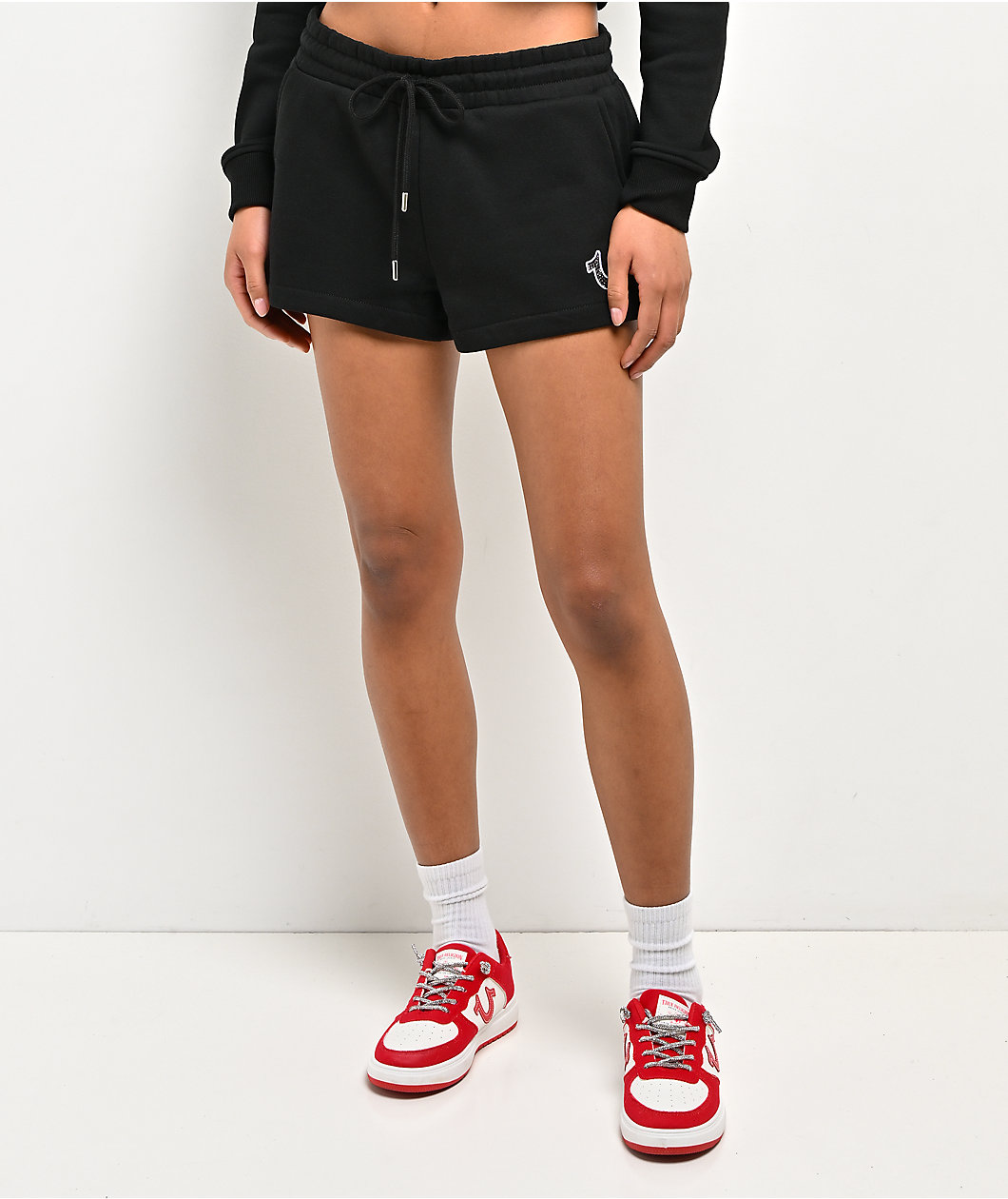True Religion Crystal Embroidered Black Sweat Shorts