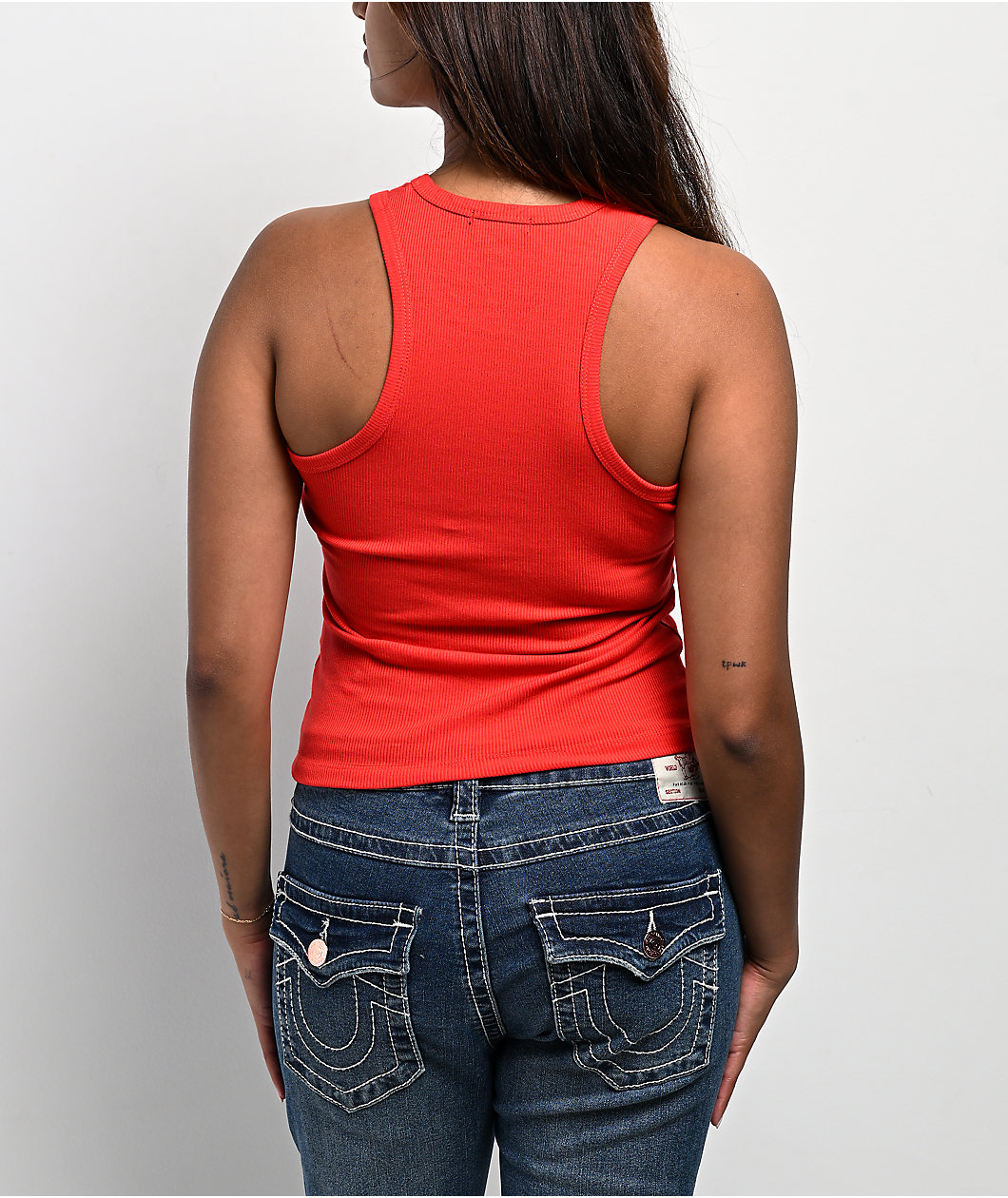 True Religion Crystal Goddess Red Tank Top