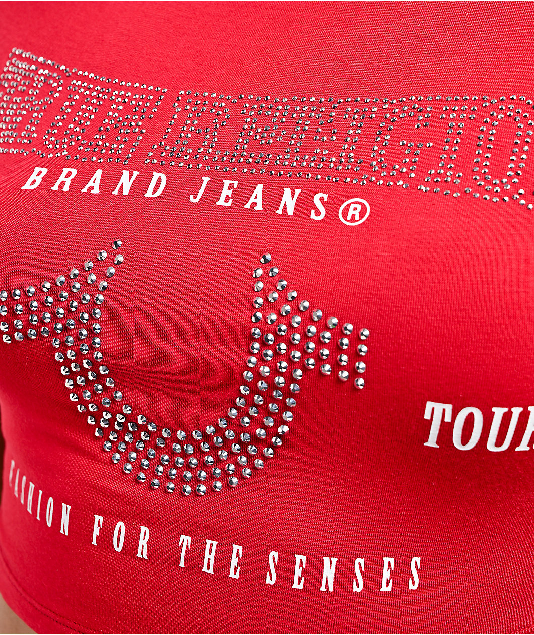 True Religion Crystal Horseshoe Spicy Red Crop T-Shirt