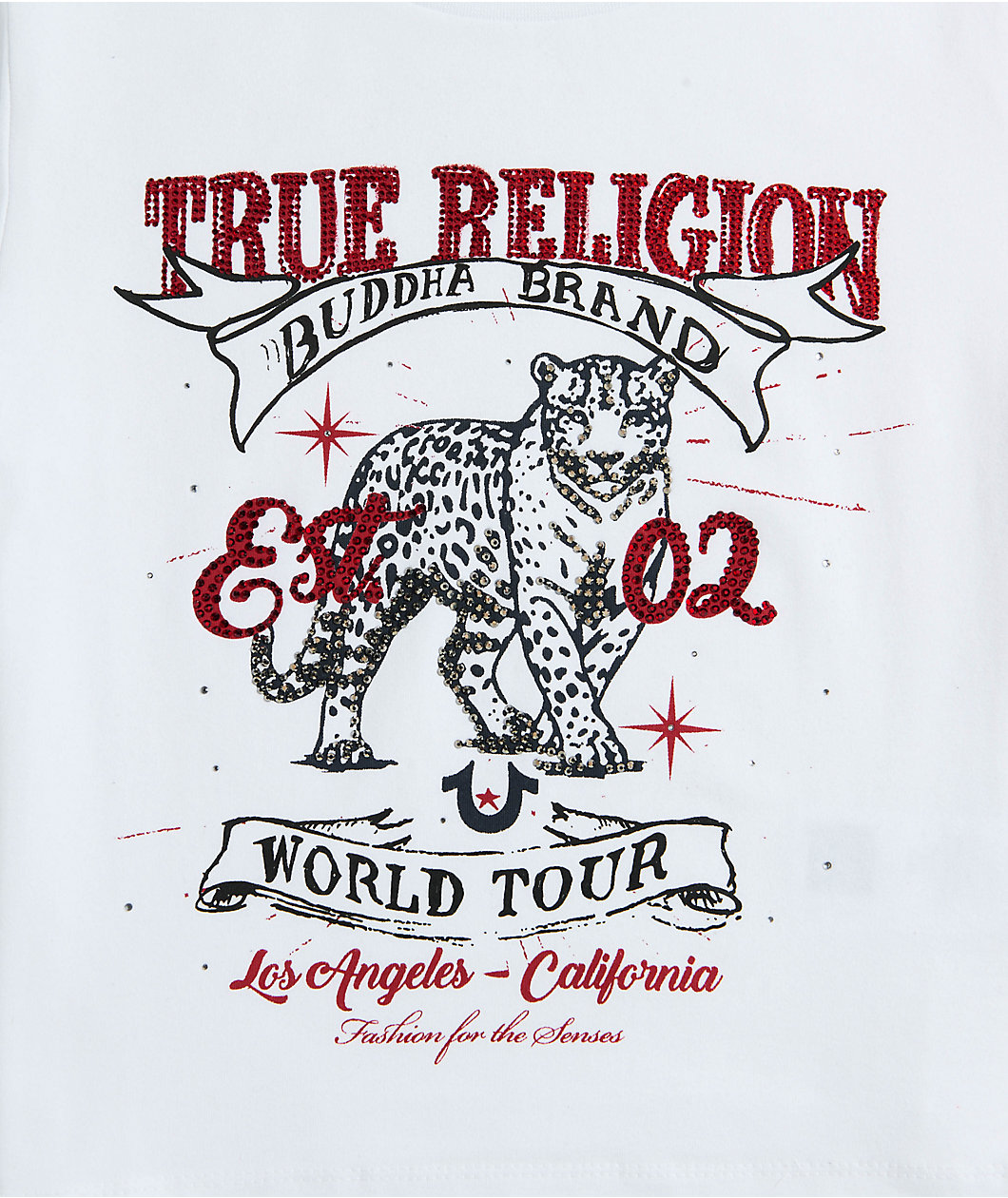 True Religion Crystal Leopard White Crop T-Shirt