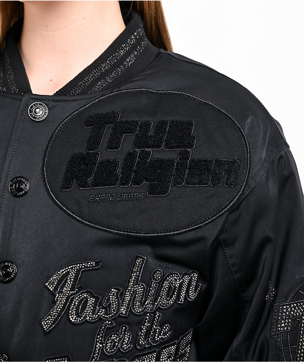 True Religion Crystal Logo Black Bomber Jacket
