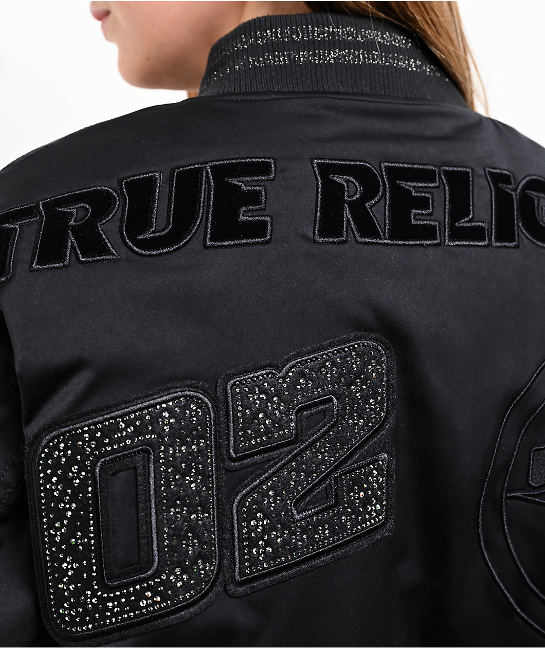 True Religion Crystal Logo Black Bomber Jacket