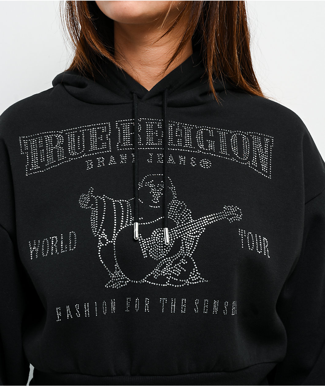 True Religion Crystal Logo Black Crop Hoodie