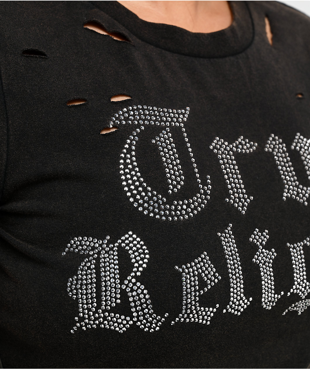 True Religion Crystal Logo Distressed Black Wash T-Shirt
