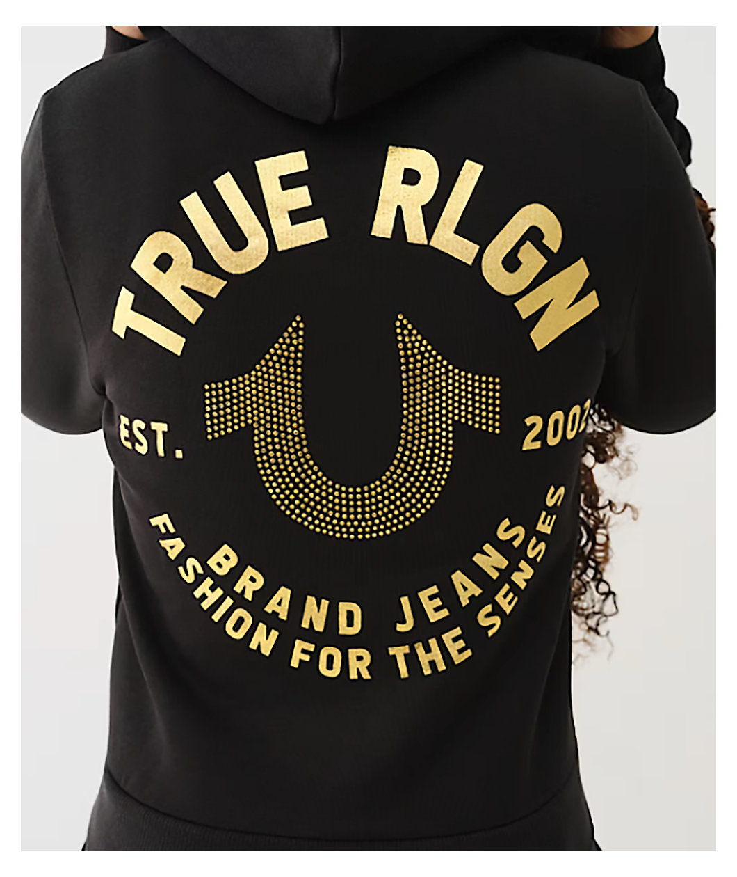 True Religion Crystal Metallic Logo Black Zip Hoodie