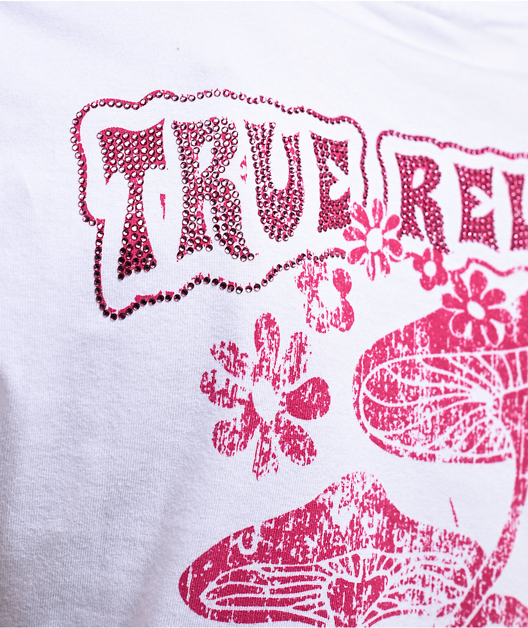True Religion Crystal Mushroom White Crop T-Shirt