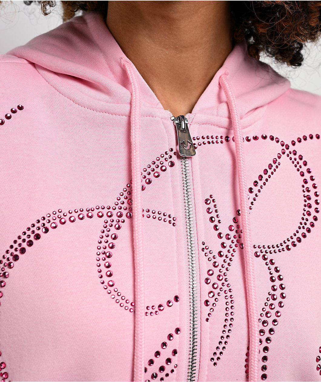 True Religion Crystal Pink Crop Zip Hoodie