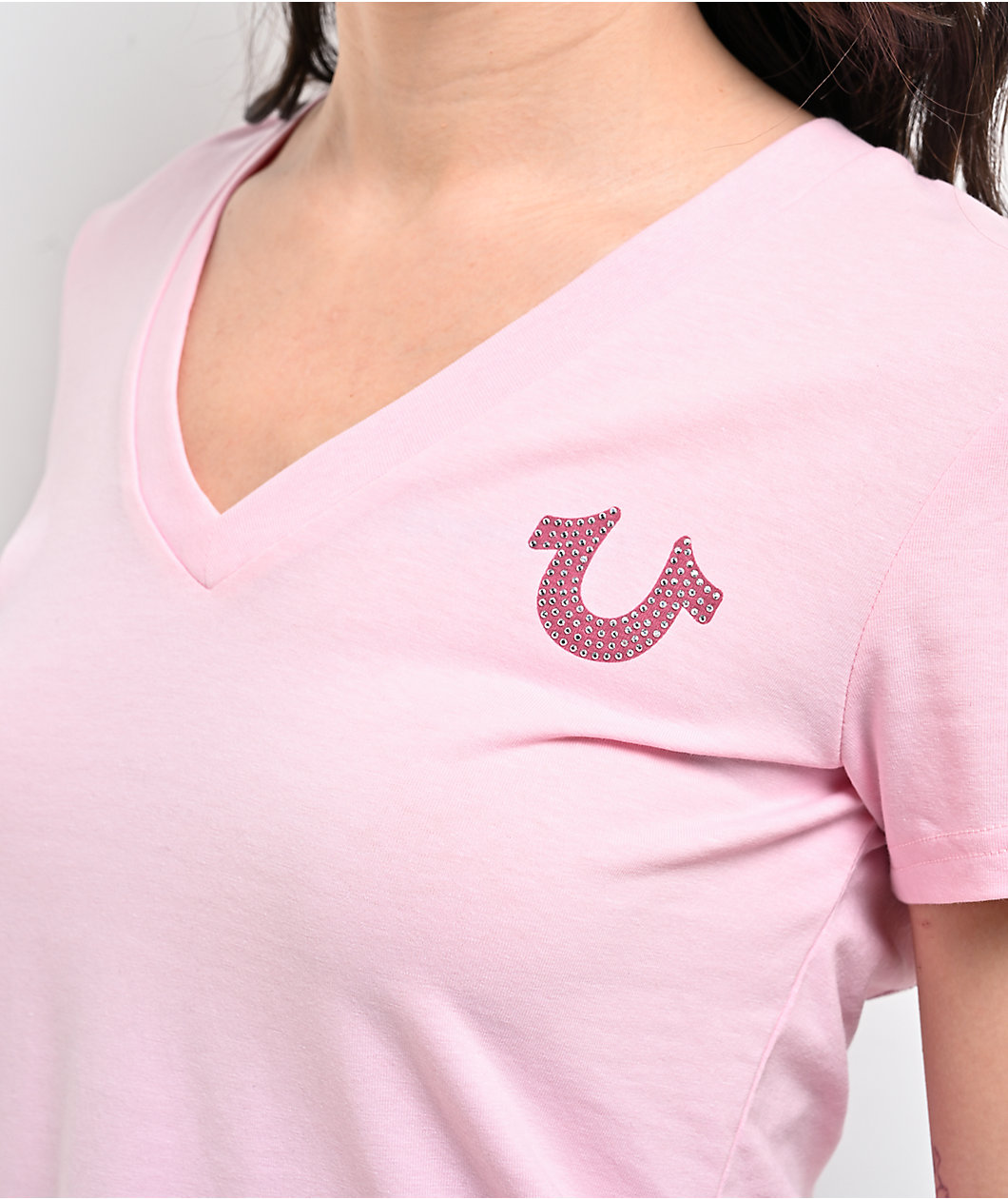 True Religion Crystal Pink V-Neck T-Shirt