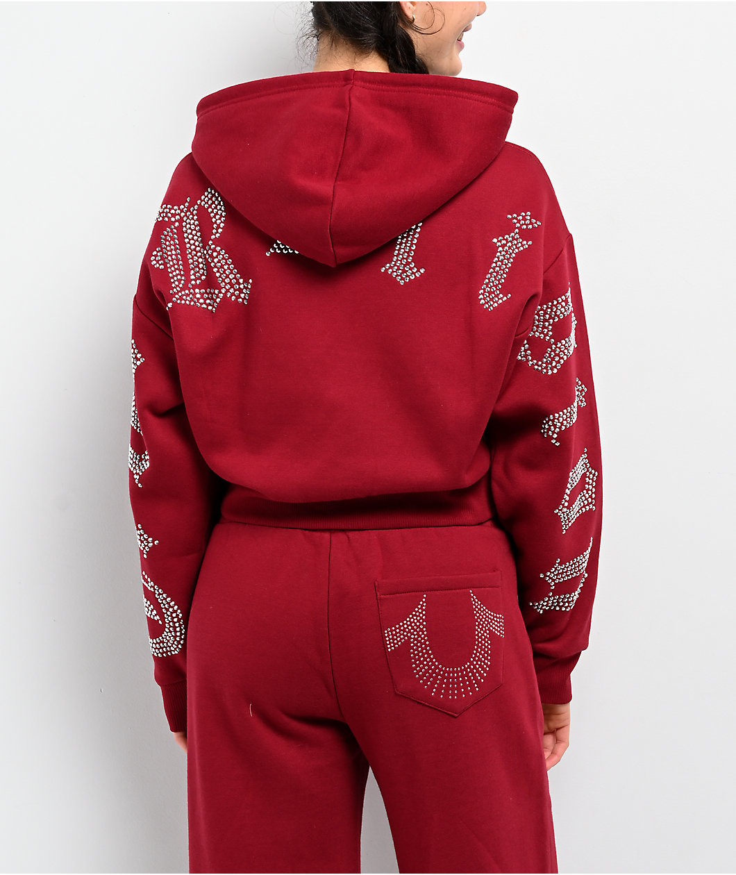 True Religion Crystal Red Relaxed Crop Zip Hoodie