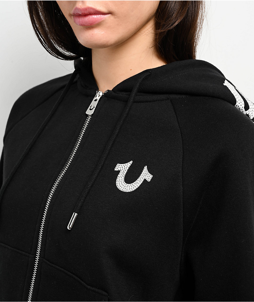 True Religion Crystal Relaxed Black Zip Hoodie