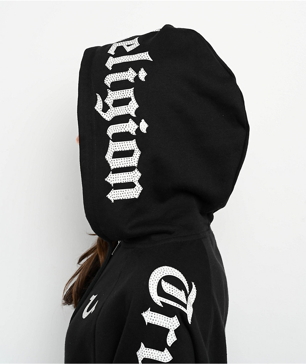 True Religion Crystal Relaxed Black Zip Hoodie