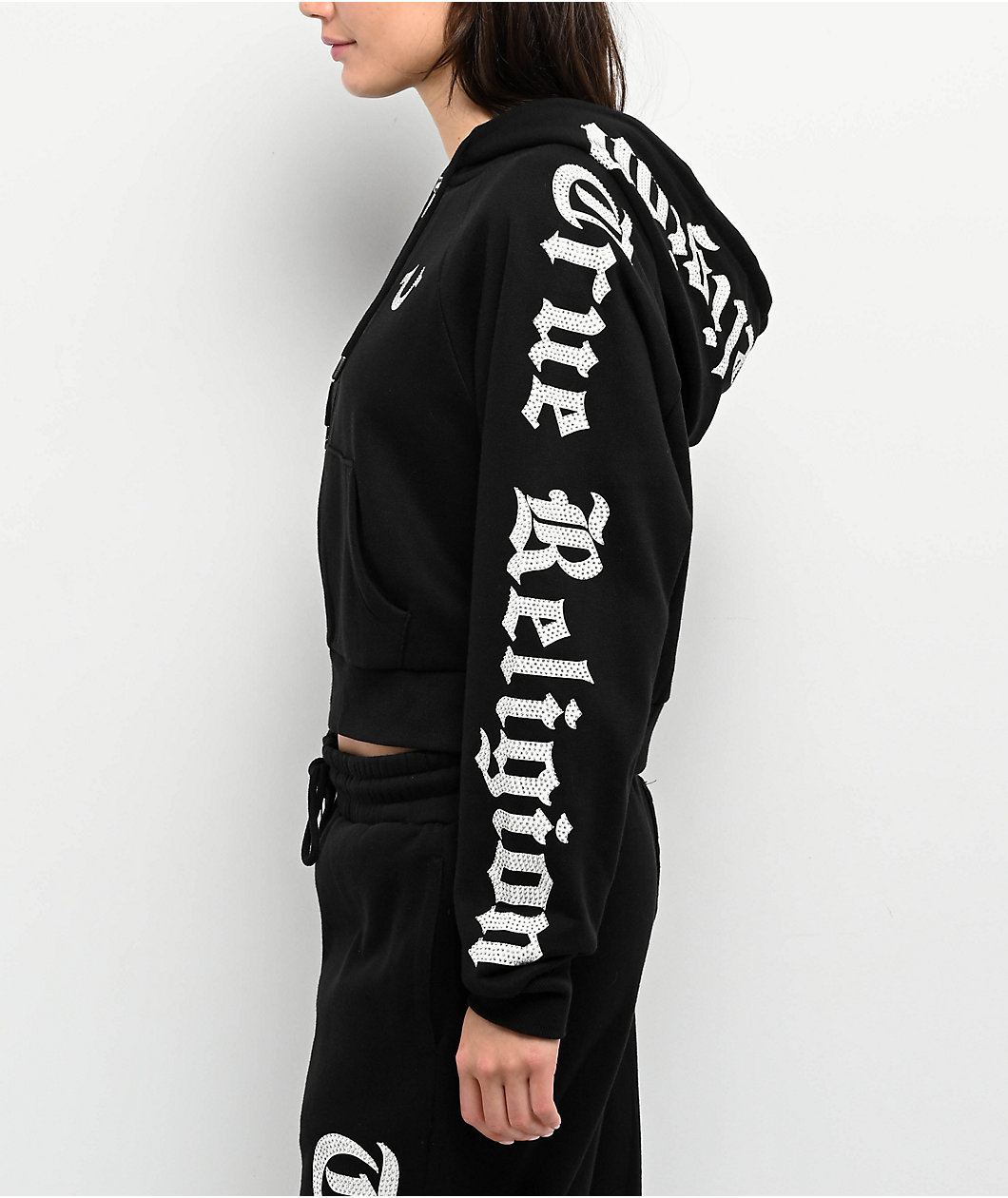 True Religion Crystal Relaxed Black Zip Hoodie