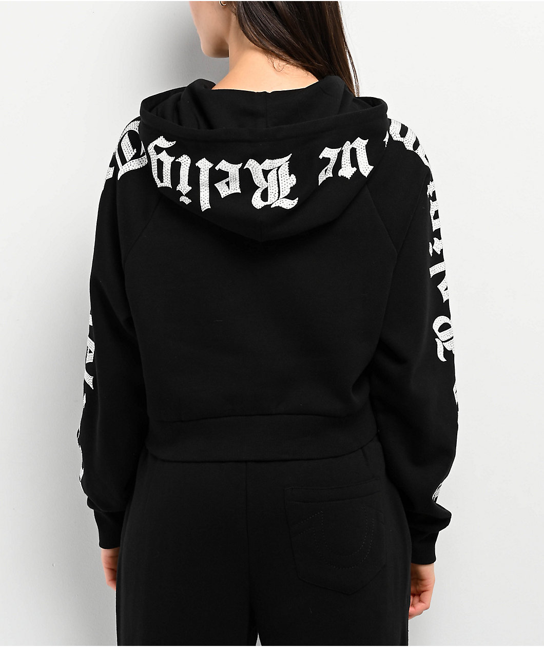 True Religion Crystal Relaxed Black Zip Hoodie