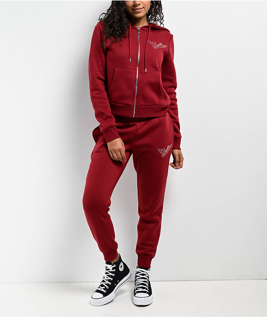 True Religion Crystal Ruby Red Crop Zip Hoodie