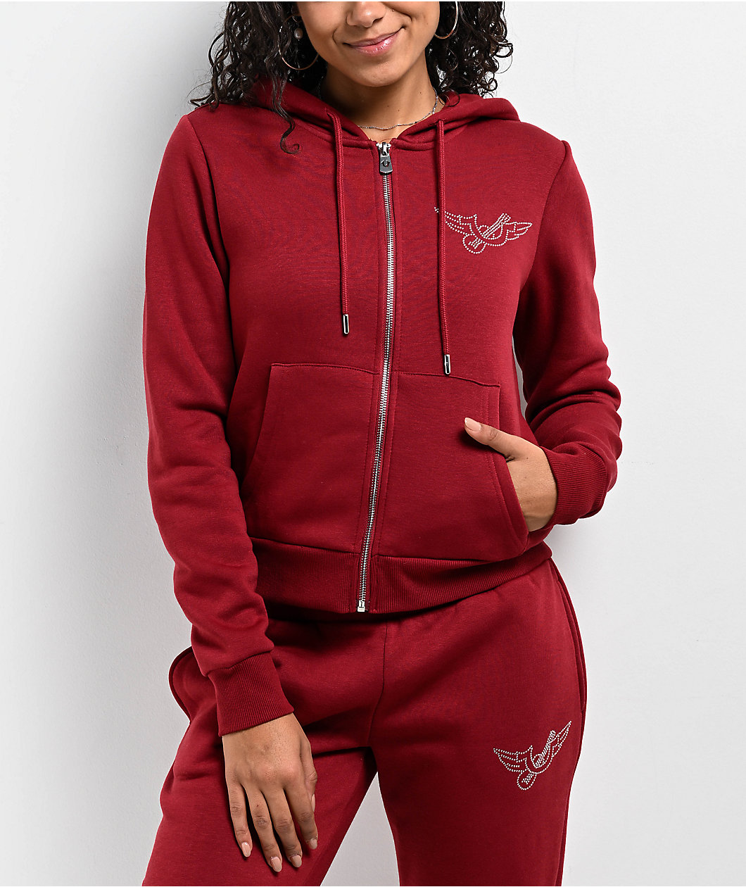 True Religion Crystal Ruby Red Crop Zip Hoodie