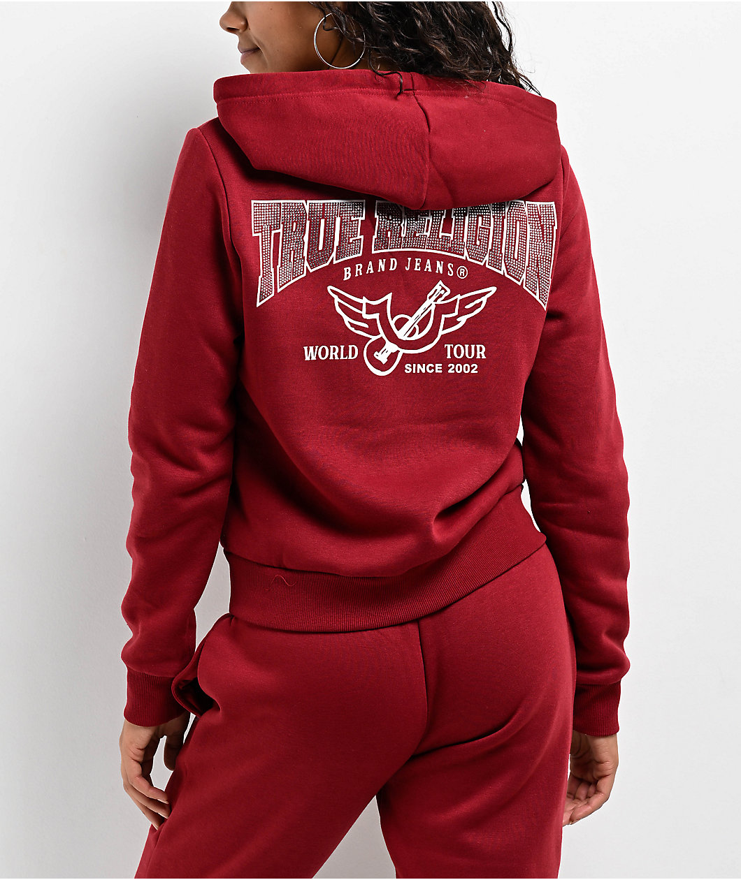 True Religion Crystal Ruby Red Crop Zip Hoodie