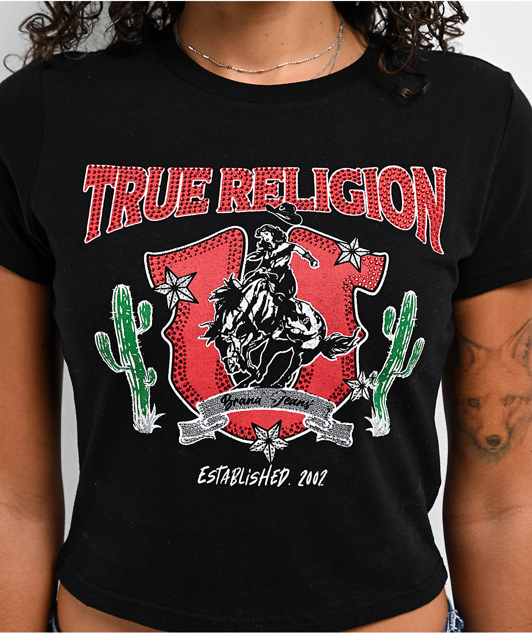 True Religion Crystal Western Black Crop T-Shirt