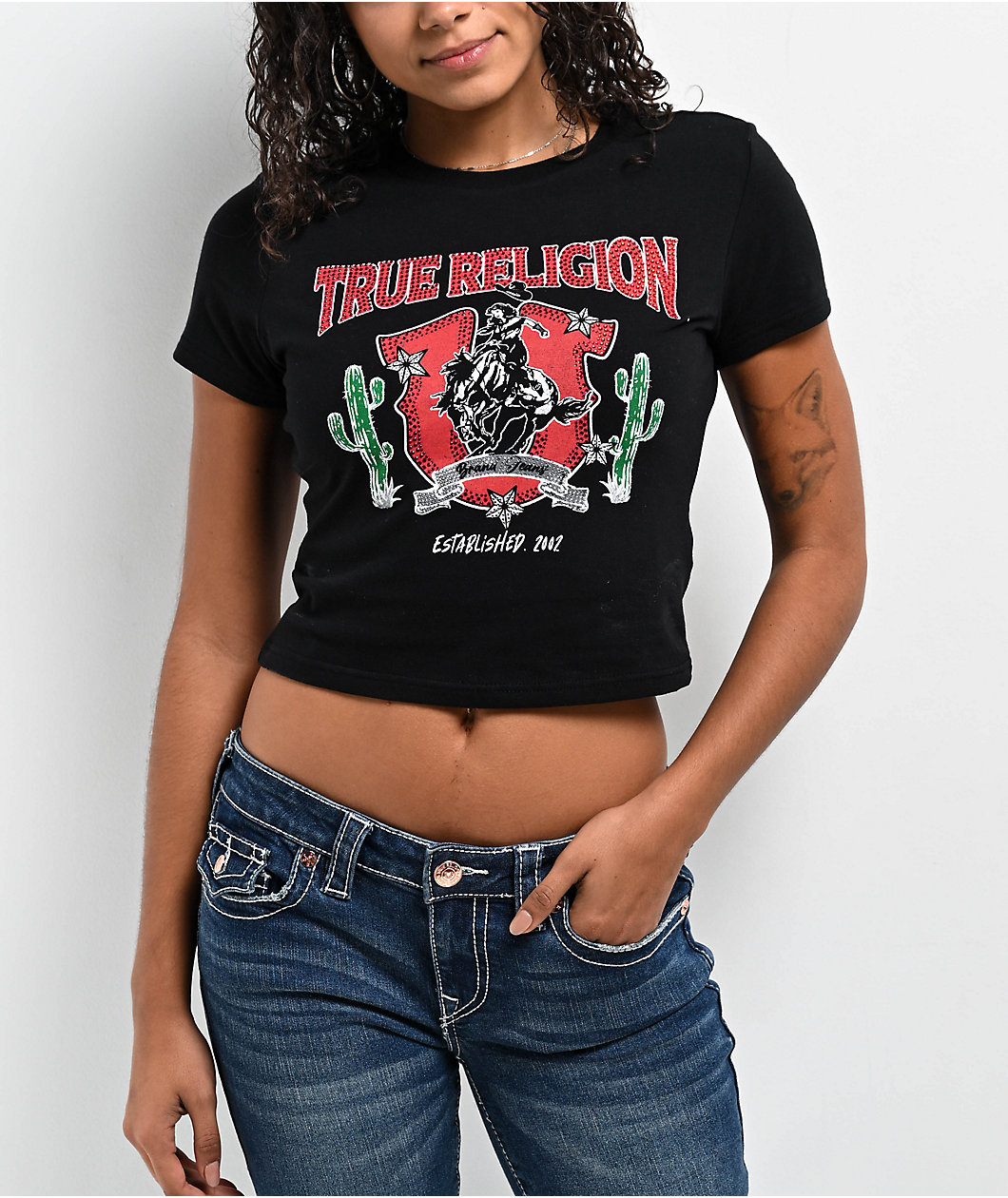 True Religion Crystal Western Black Crop T-Shirt