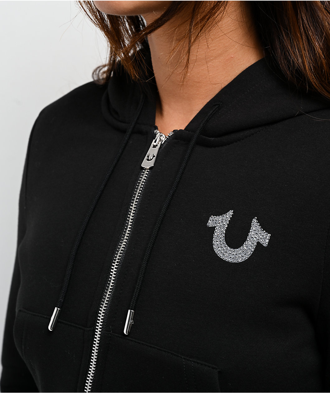True Religion Crystal Wing Black Shrunken Zip Hoodie