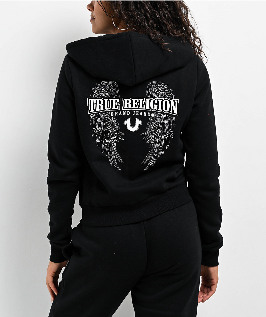 True Religion Crystal Wing Black Zip Hoodie