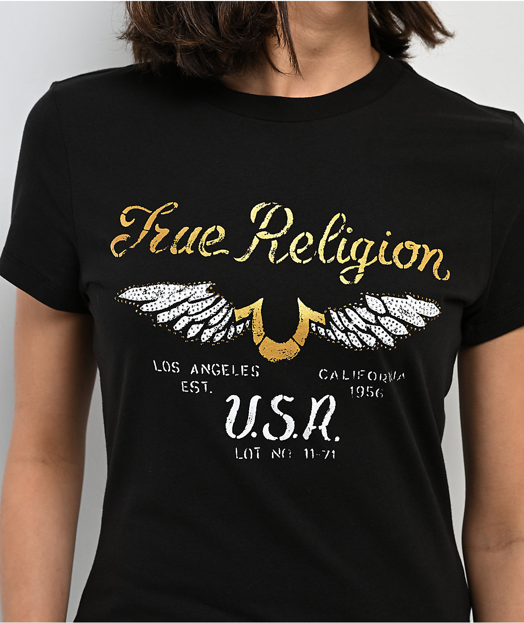 True Religion Crystal Wing Horseshoe Black T-Shirt