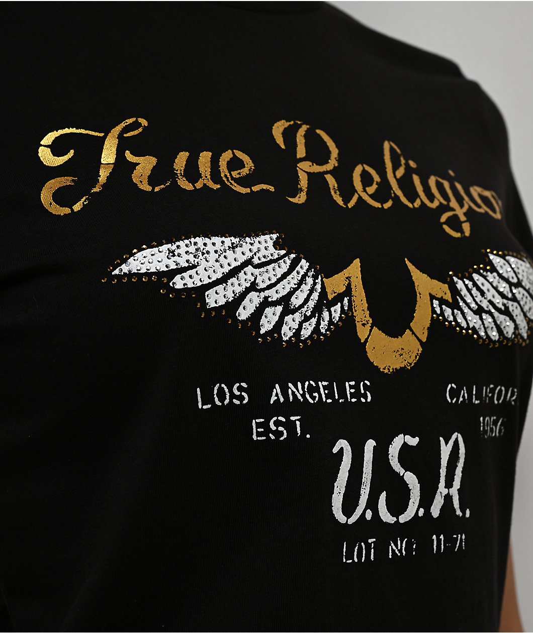 True Religion Crystal Wing Horseshoe Black T-Shirt