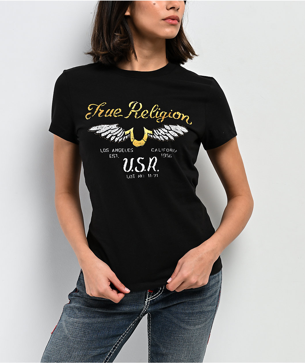 True Religion Crystal Wing Horseshoe Black T-Shirt
