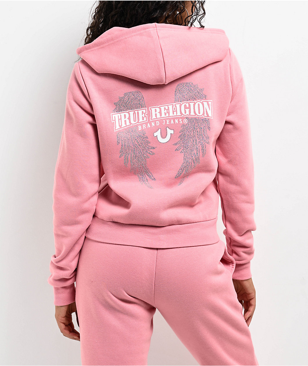 True Religion Crystal Wing Rosebud Crop Zip Hoodie